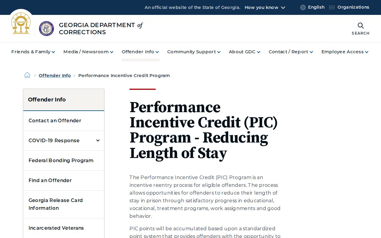 Bryan County state inmate release date performance credit program